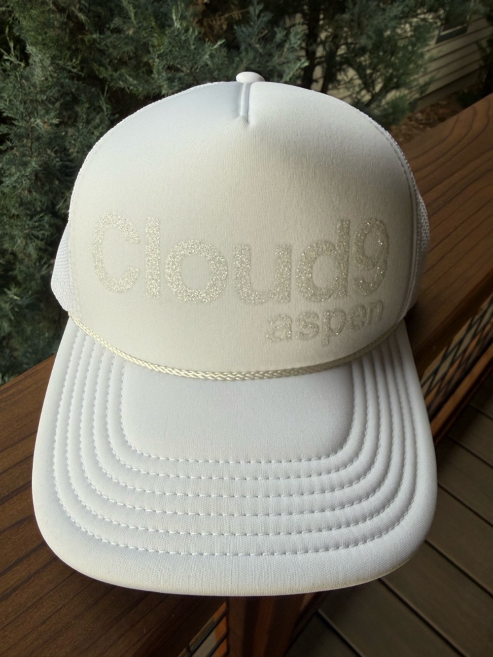 Cloud 9 White Glitter Logo Trucker Hat